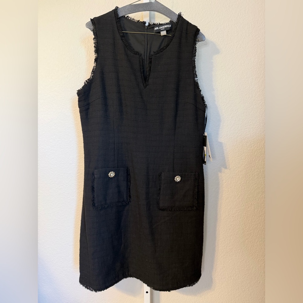 Karl Lagerfeld Black Frayed Mini Dress